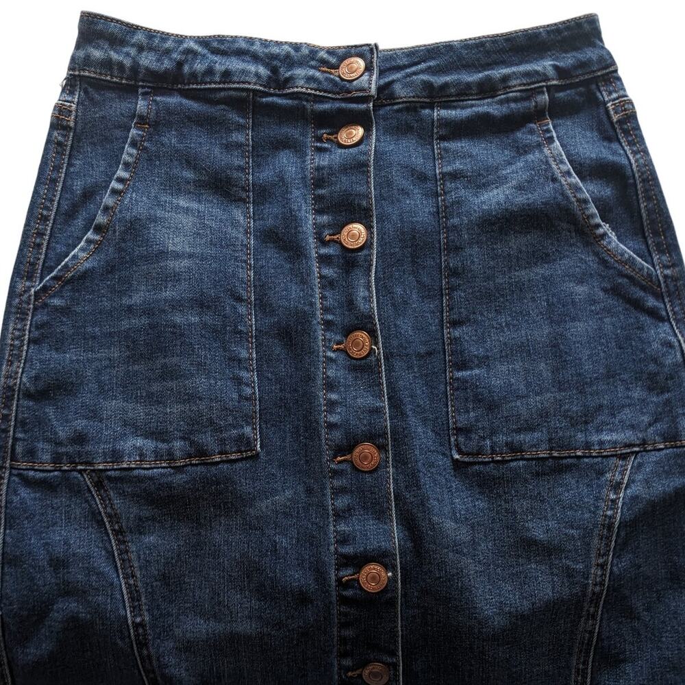 Tricot Long Denim Blue Fringe Hem Button Up Skirt Small - Picture 4 of 9